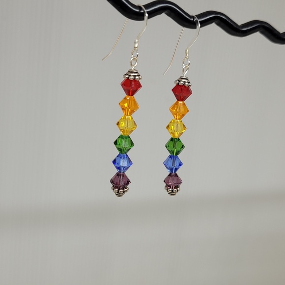 Crystal Rainbow Pride Drop Dangle Earrings - Picture 3 of 6